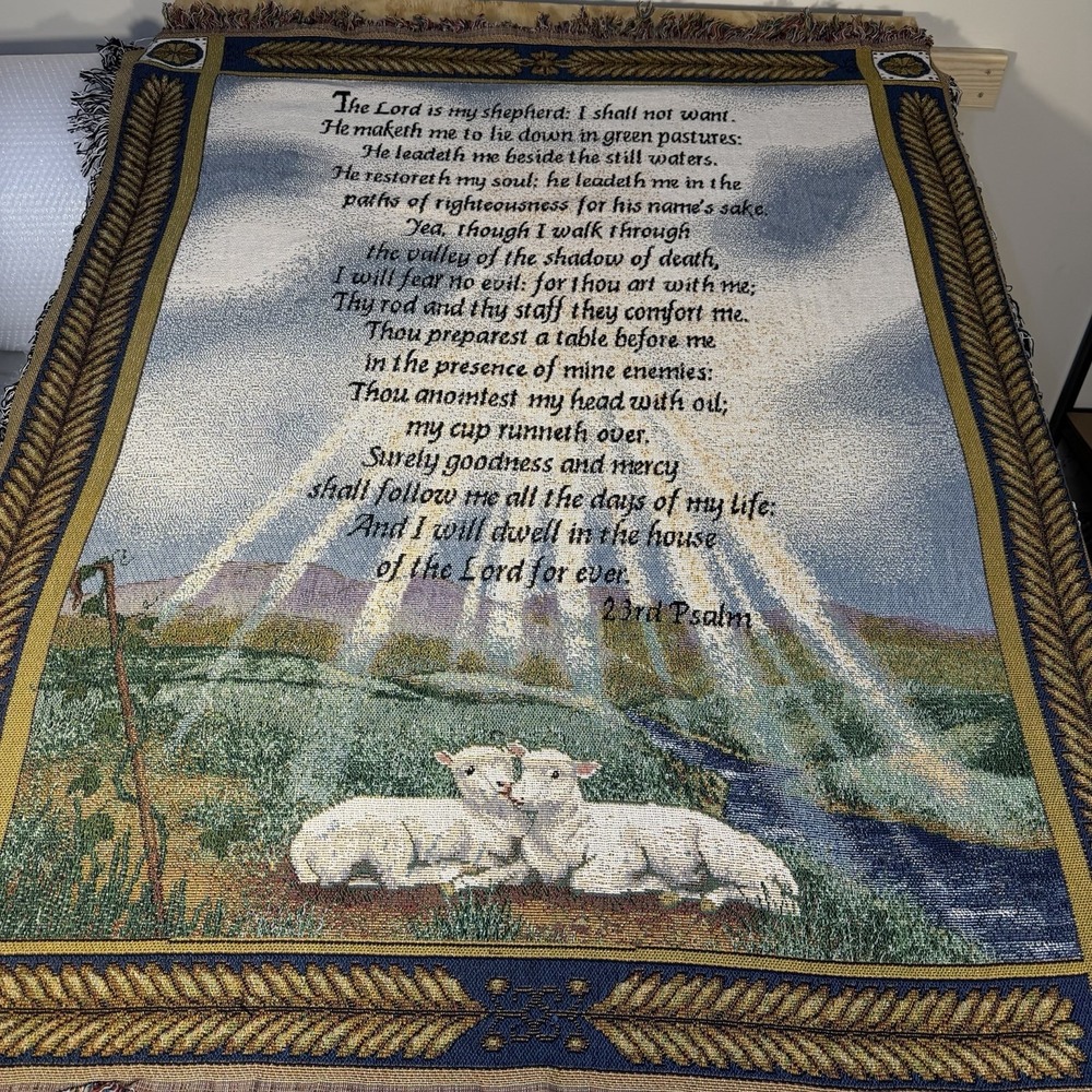 Manual Woodworkers 23rd Psalm Tapestry Throw Blanket 50x60 Christian Sheep